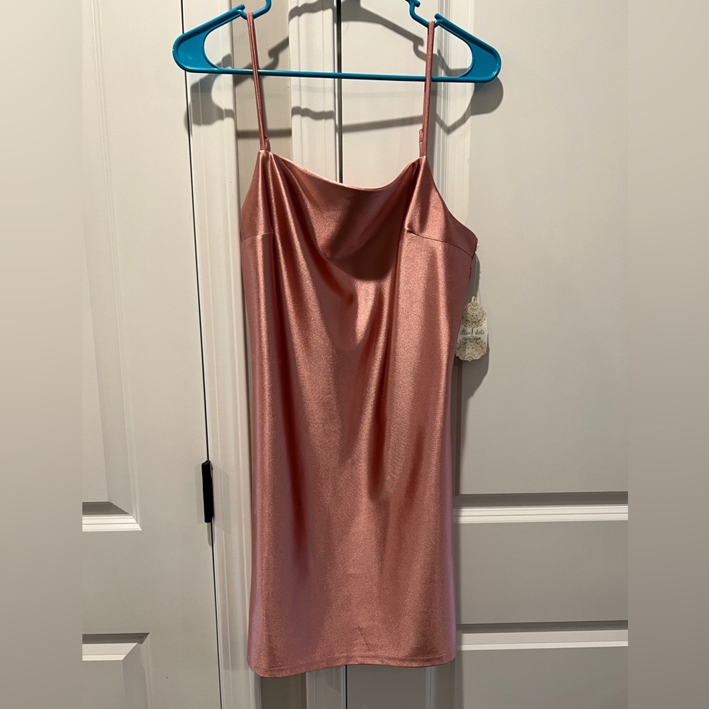 Altar'd State Satin Slip Dress in Rose Pink